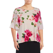Calvin Klein Floral-Print Flutter-Sleeve Top,Size Medium