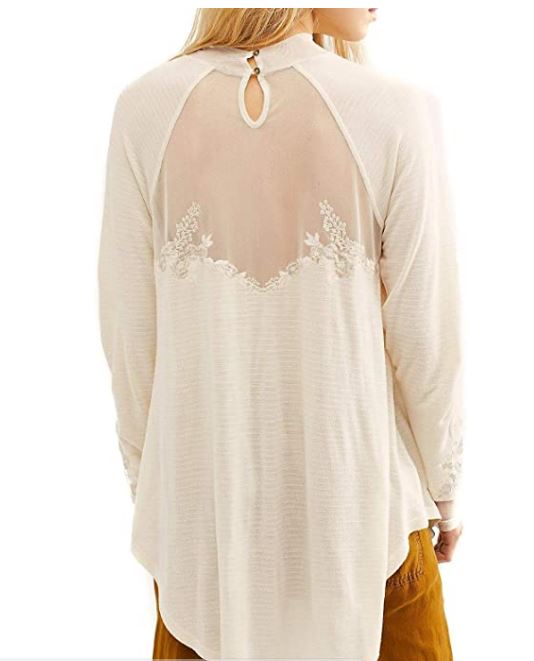 Free People SAHELI TOP Mesh Embroidery Ivory, Size XS