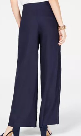 I.n.c. Wide-Leg Paper Bag Tie Waist Pants, Navy, Size 2