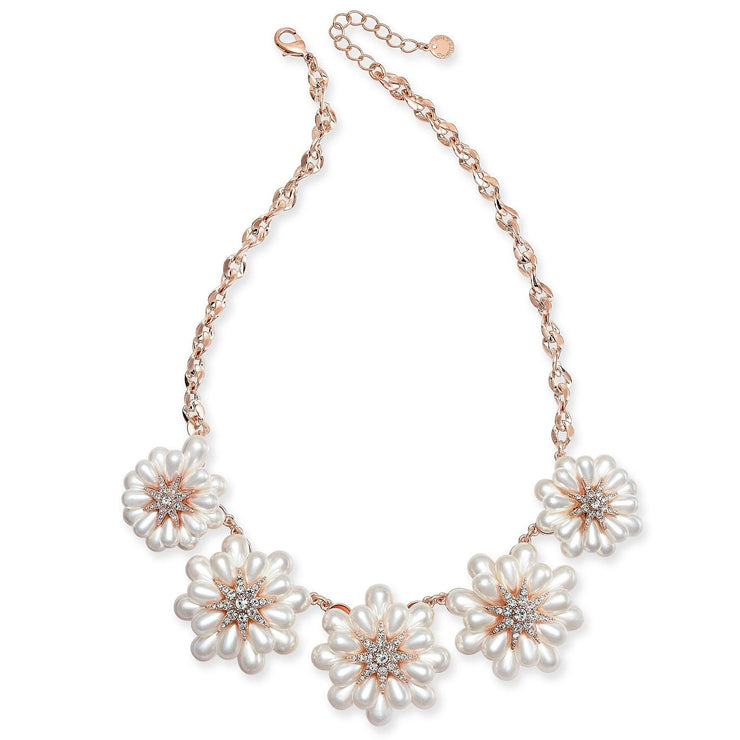 Charter Club Gold-Tone Crystal & Imitation Pearl Flower Necklace, 18 + 2 Ext.
