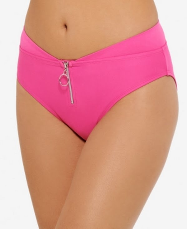 Hula Honey Juniors Zippered High-Waist Bikini Bottoms, Size Large