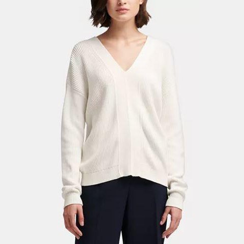 DKNY Women's White Cotton Lace-Up Sweater, Size Medium