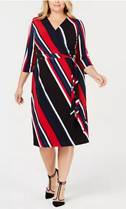 I.n.c. Women's Plus Size Striped Faux-Wrap Dress
