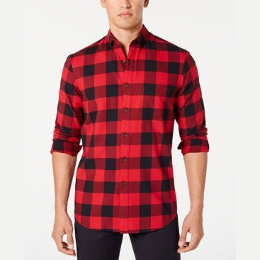 Club Room Mens Stretch Brushed Cotton Plaid Flannel Shirt