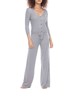 Honeydew Womens Stay Inside LS Rib Knit Lounge Set in Heather grey,Size Medium