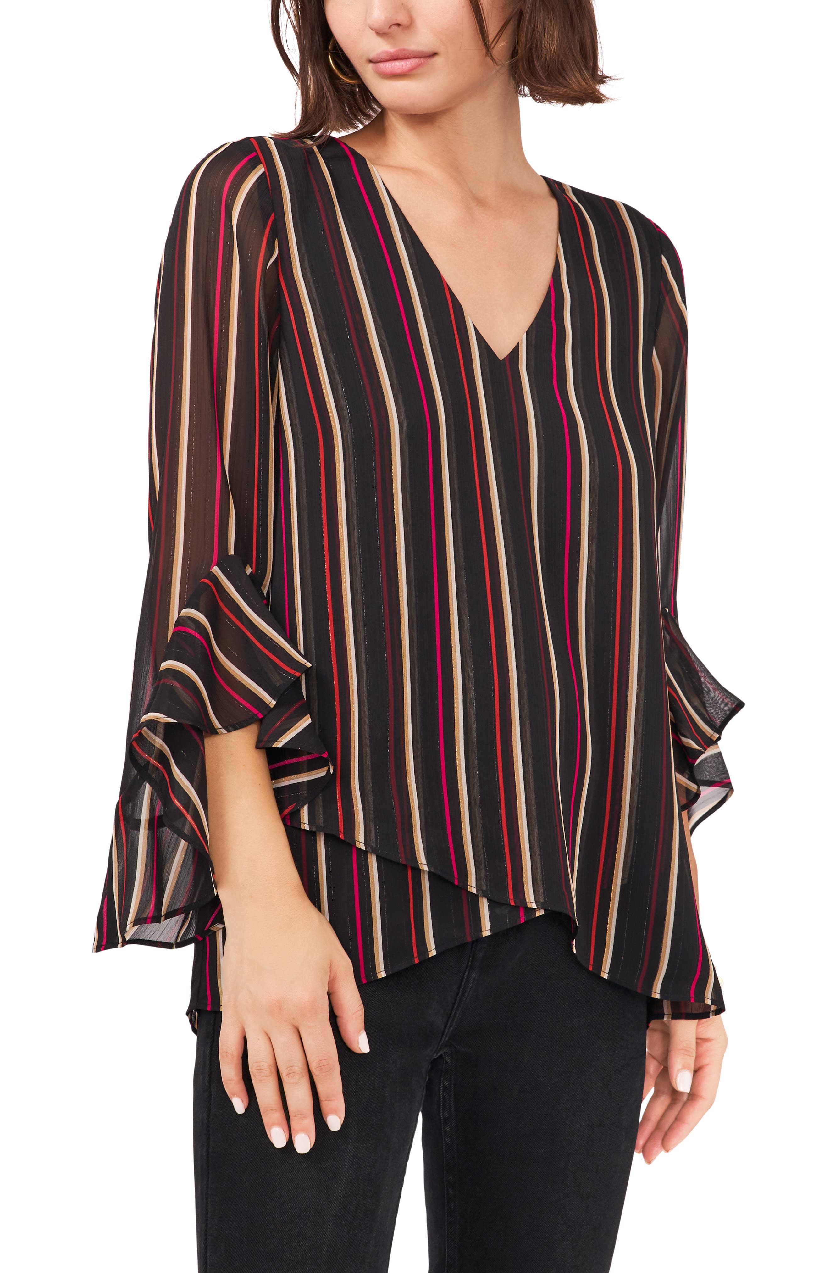 Vince Camuto Striped Flutter-Sleeve Top, Size Small