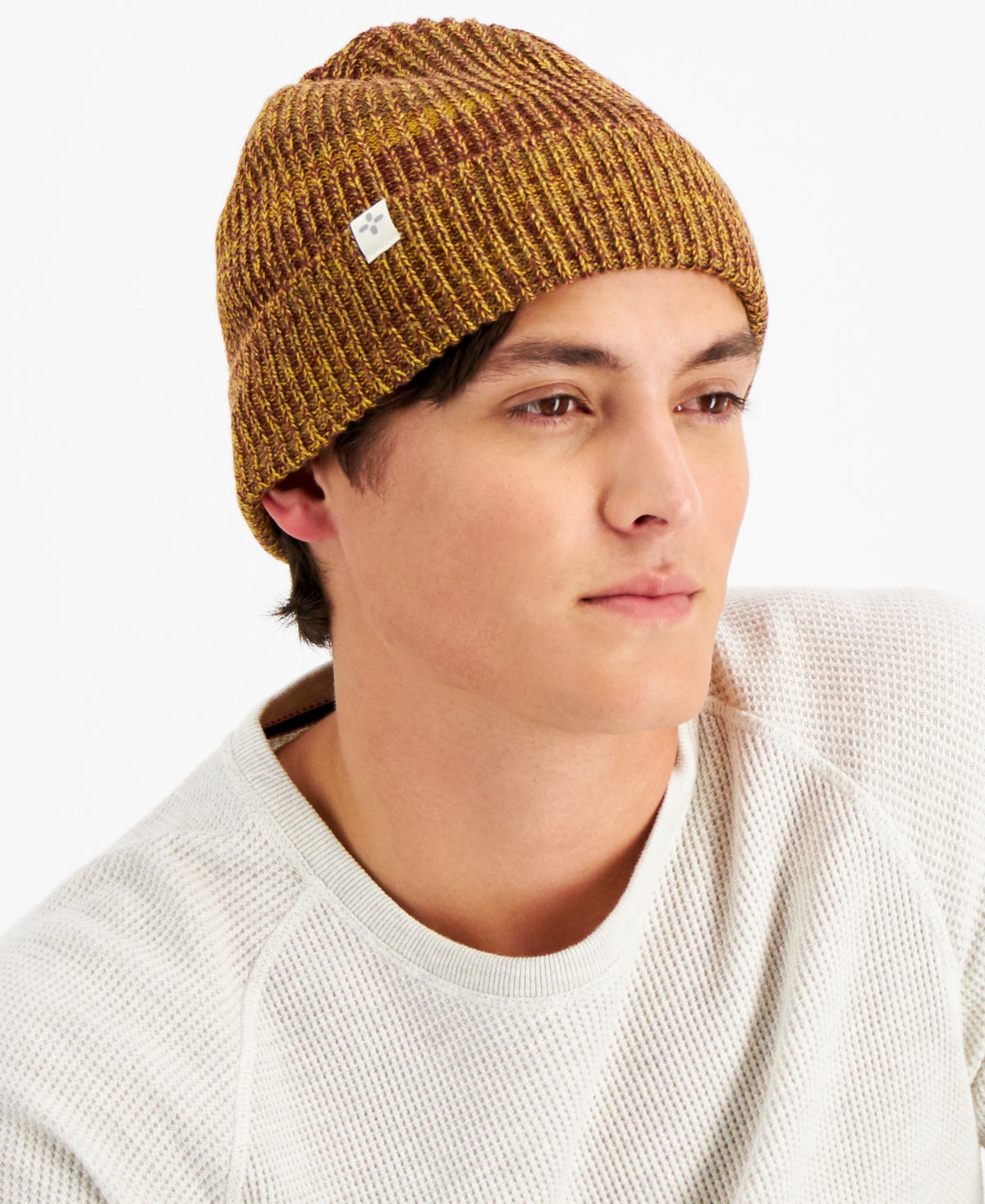 Sun + Stone Mens Solid Logo Knit Cuffed Beanie