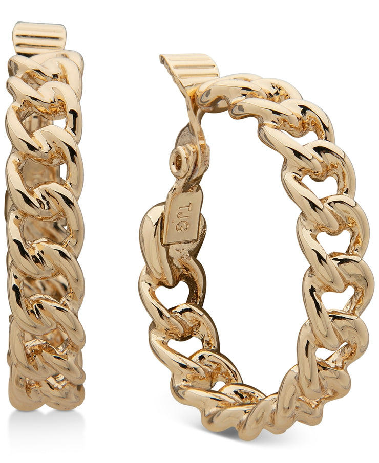 Anne Klein Cairo Gold-Tone Curb-Link Clip Hoop Earrings