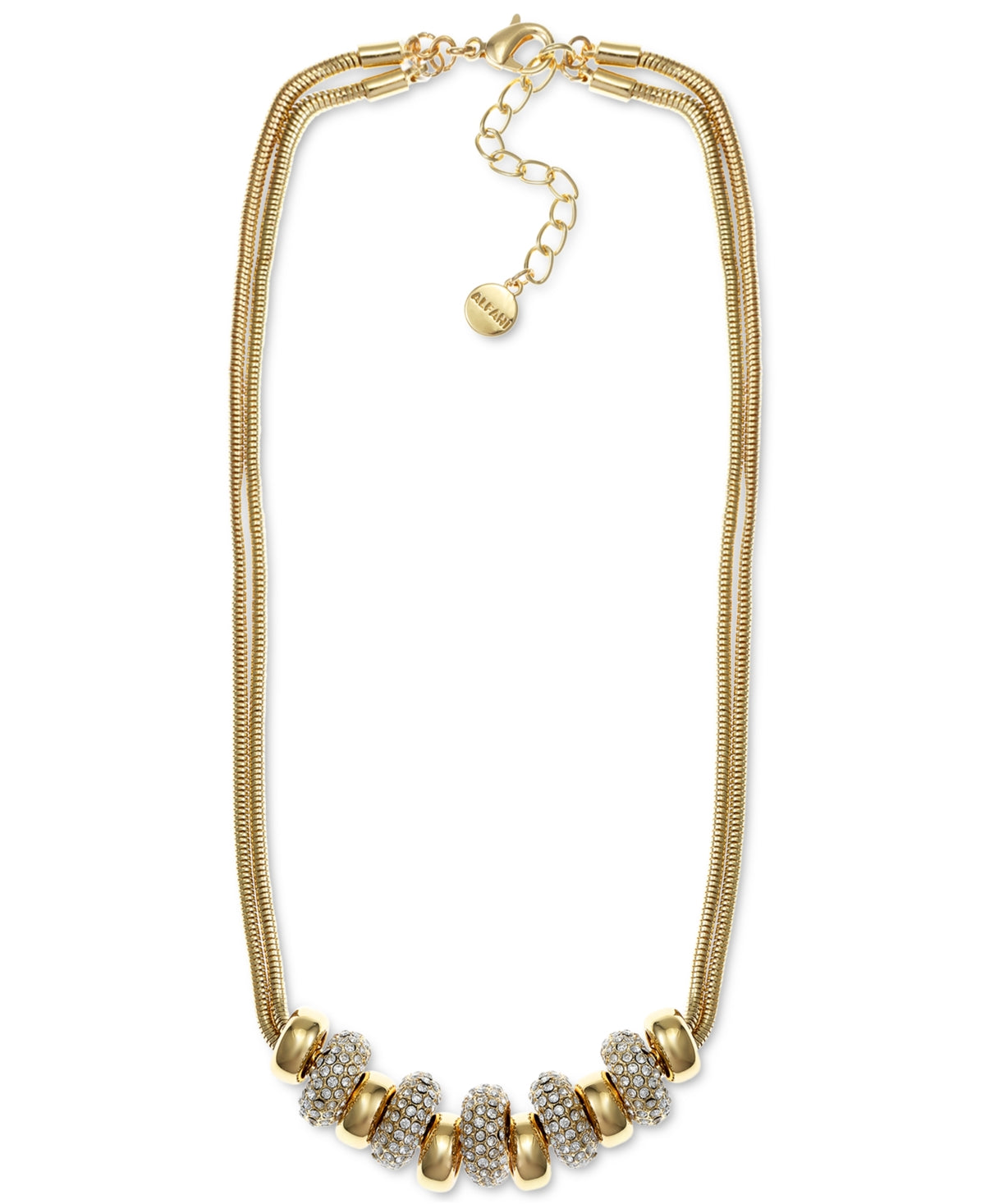 Alfani Gold-Tone Pave Beaded Double Chain Statement Necklace, 17 + 2 Extender