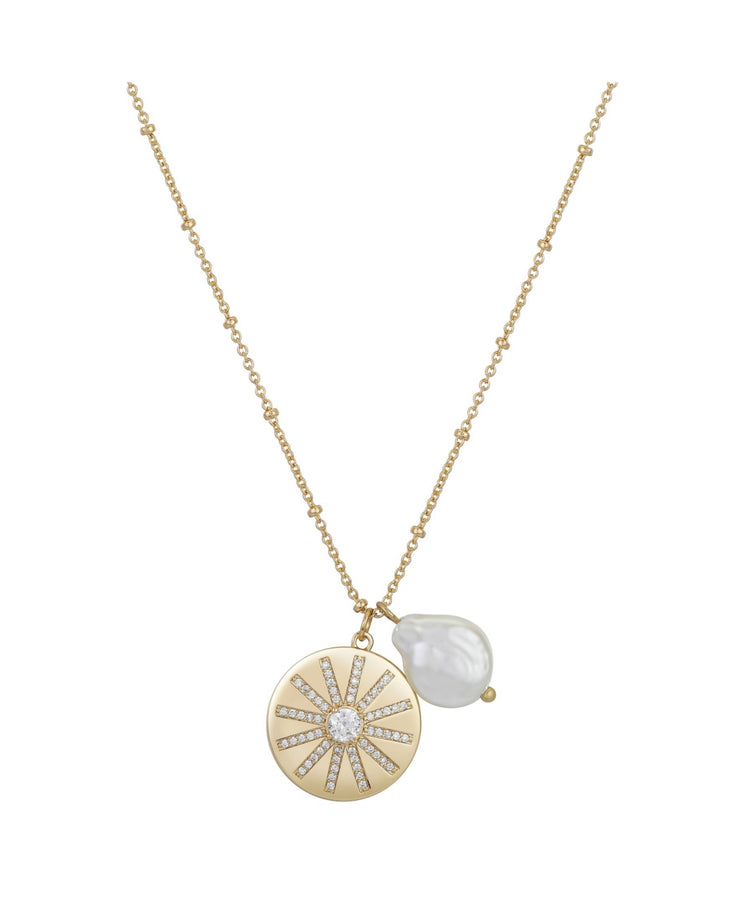 Unwritten14K Gold Flash-Plated Imitation Pearl and Crystal Coin Pendant Necklace