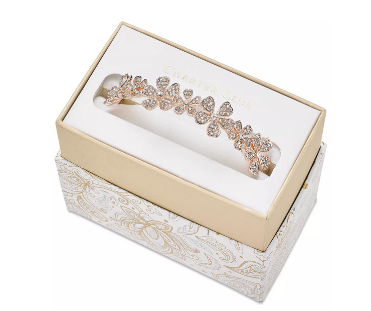 Charter Club Rose Gold-Tone Crystal Flower Bangle Bracelet