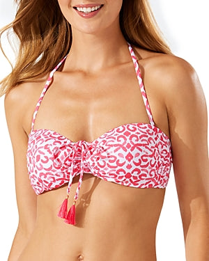 Tommy Bahama Scrolls Tie Front Bandeau Bikini Top, Size XL