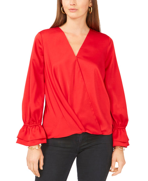 Vince Camuto Solid Surplice Ruffled-Cuff Top