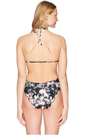 Lucky Brand Juniors Smokescreen Ruffle Plunge Monokini One Piece Swimsuit, S