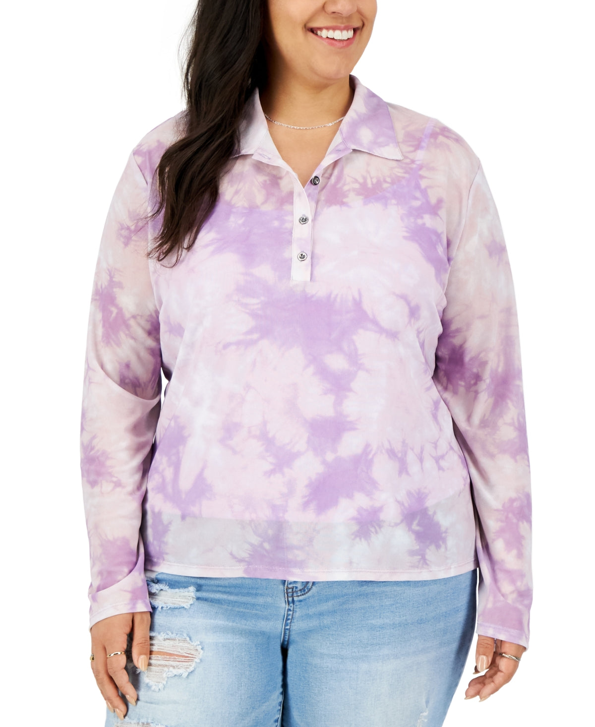 Love Fire Plus Size Tie-Dye Printed Polo Shirt