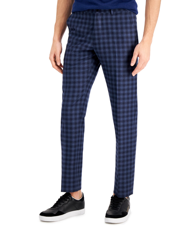 Ax Armani Exchange Men’s Slim-Fit Navy Buffalo Plaid Wool Suit Pants, Size 34S