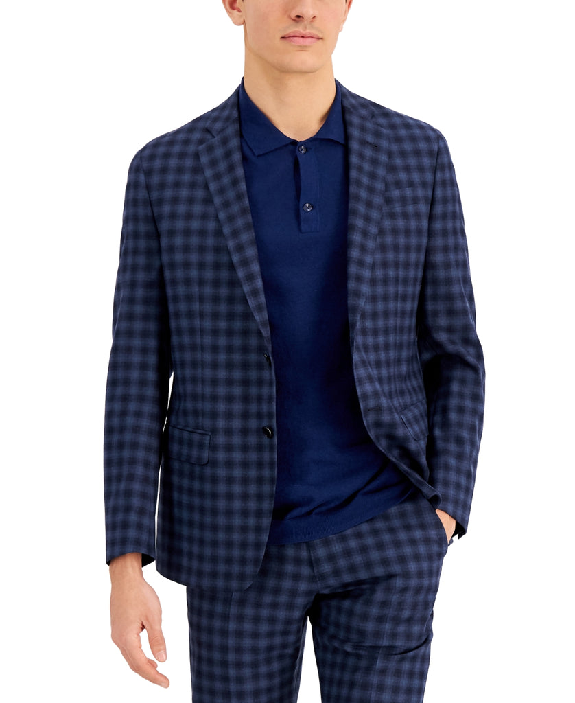 Ax Armani Exchange Mens Slim-Fit Navy Buffalo Plaid Wool Suit