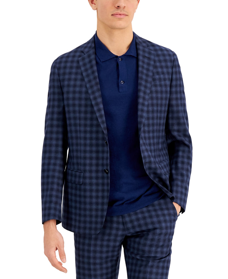 Ax Armani Exchange Mens Slim-Fit Navy Buffalo Plaid Wool Suit Jacket, Size 40S