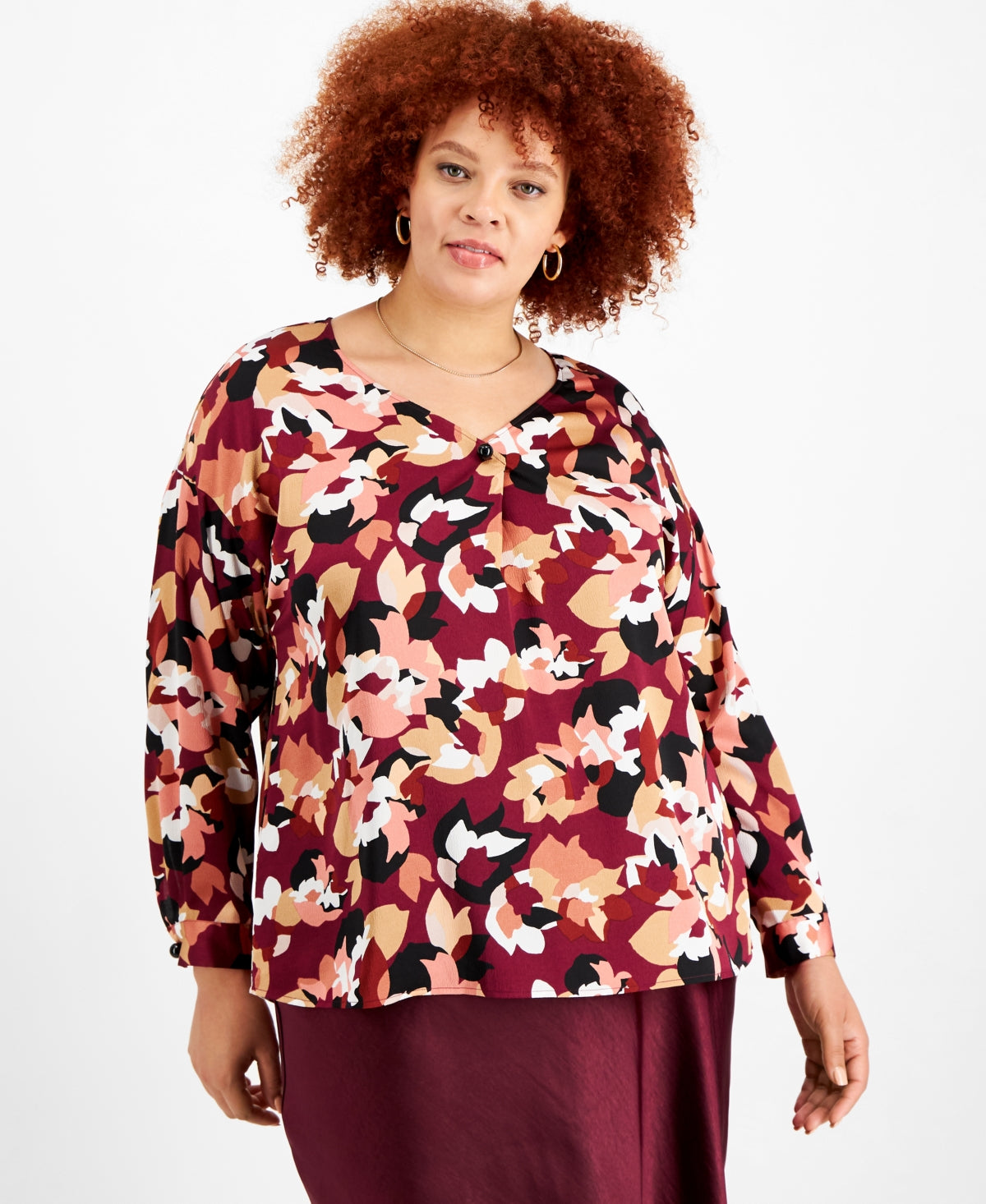 Bar III Womens Plus Size Floral-Print Top, Size 1X