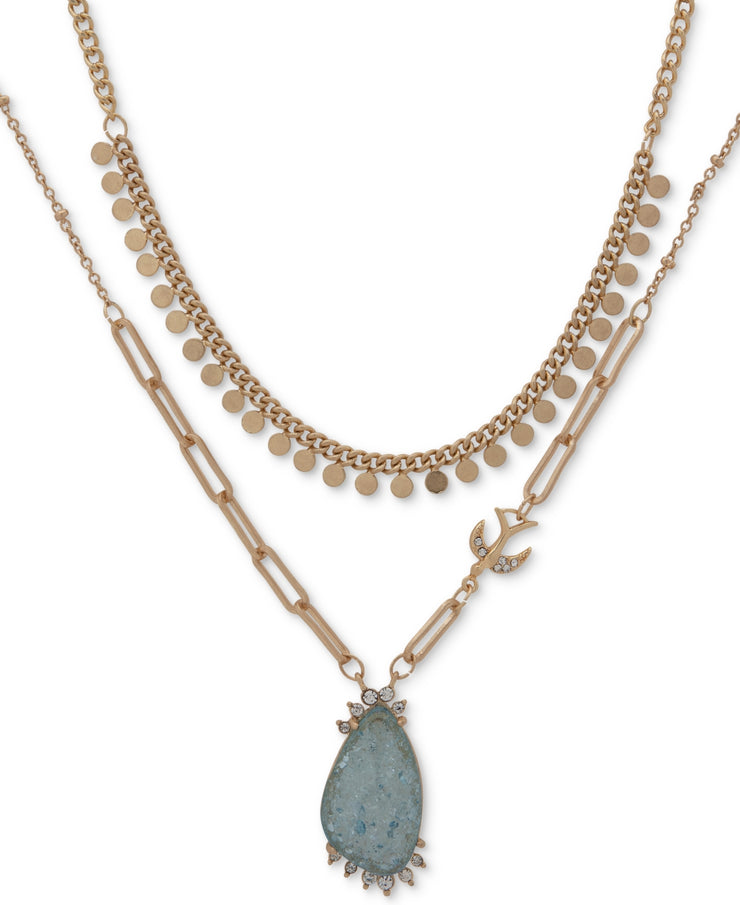 Lonna and Lilly Gold-Tone Pave and Crackled Stone Layered Pendant Necklace