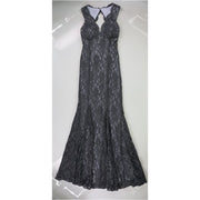 Morgan and Co Womens Scalloped Lace Gown Dress, Blue, 1/2