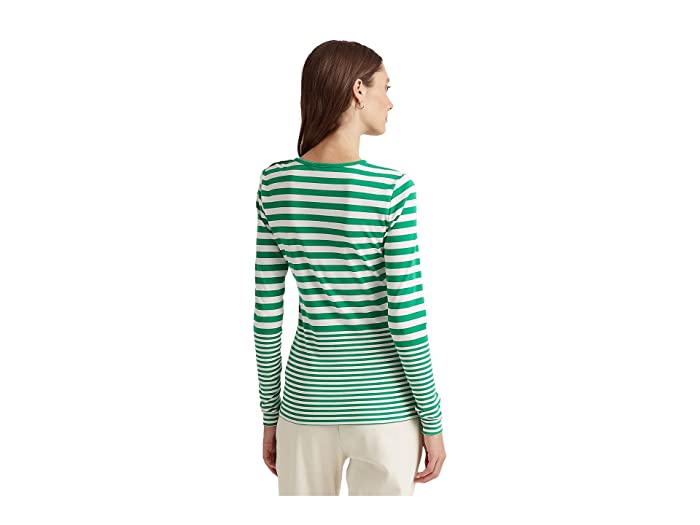 Lauren Ralph Lauren Striped Snap-Trim Long-Sleeve Top, Size Medium