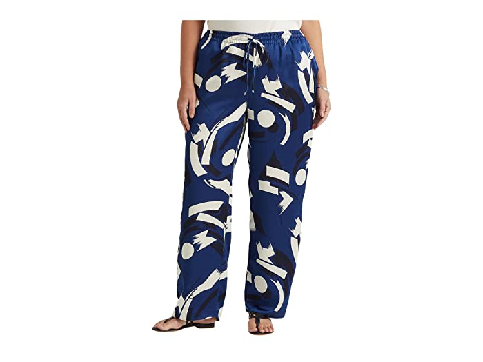 Lauren Ralph Lauren Plus Size Geometric Print Charmeuse Wide Leg Pants, Size 3X