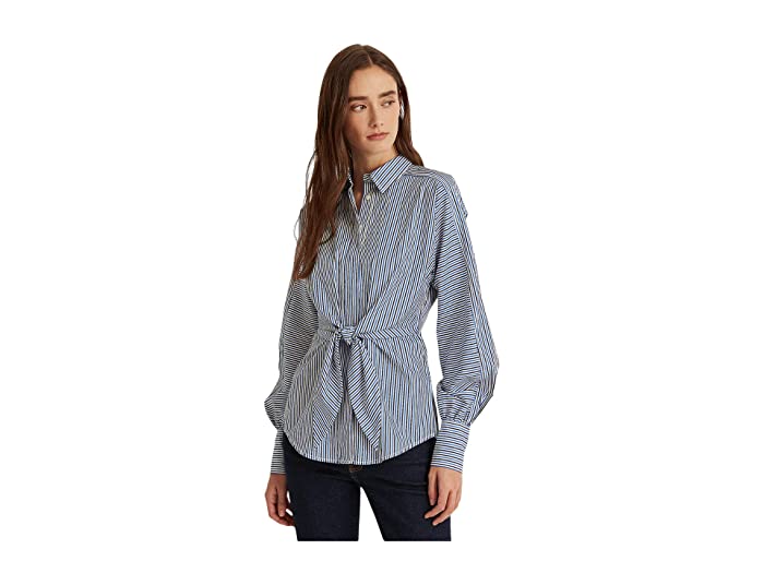 Lauren Ralph Lauren Tie Front Cotton Broadcloth Shirt, Size Large