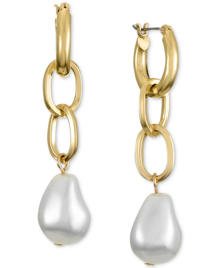 Alfani Gold-Tone Imitation Pearl Drop Chain Earrings
