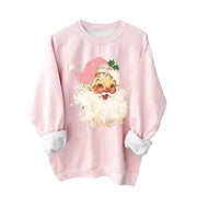 YAFINMO Womens Pink Christmas Sweatshirt Novelty Funny Santa Xmas Tree Graphic Pullover Tops Loose Casual Crewneck Shirts