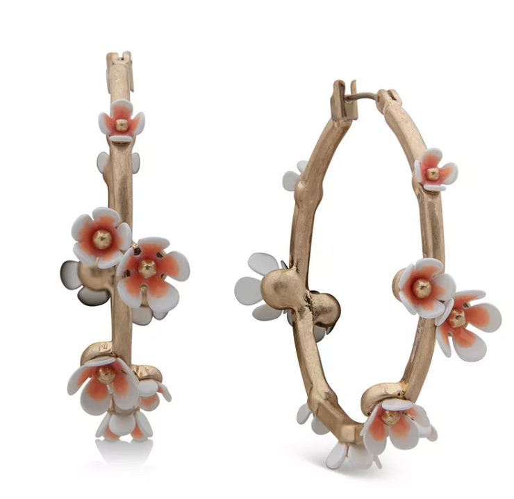 Lonna & Lilly Gold-Tone White Flower Medium Hoop Earrings, 1.75″