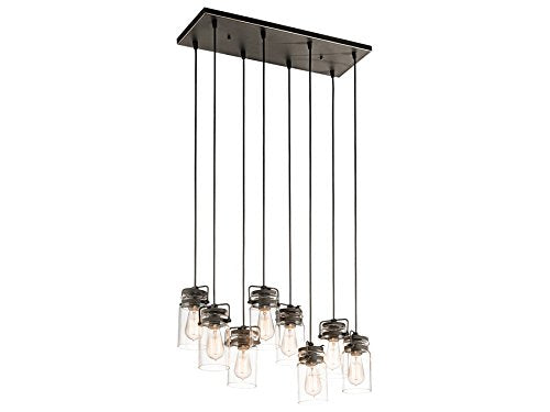Kichler 42890OZ Brinley 8-Light Pendant and Clear Glass Shades, Olde Bronze