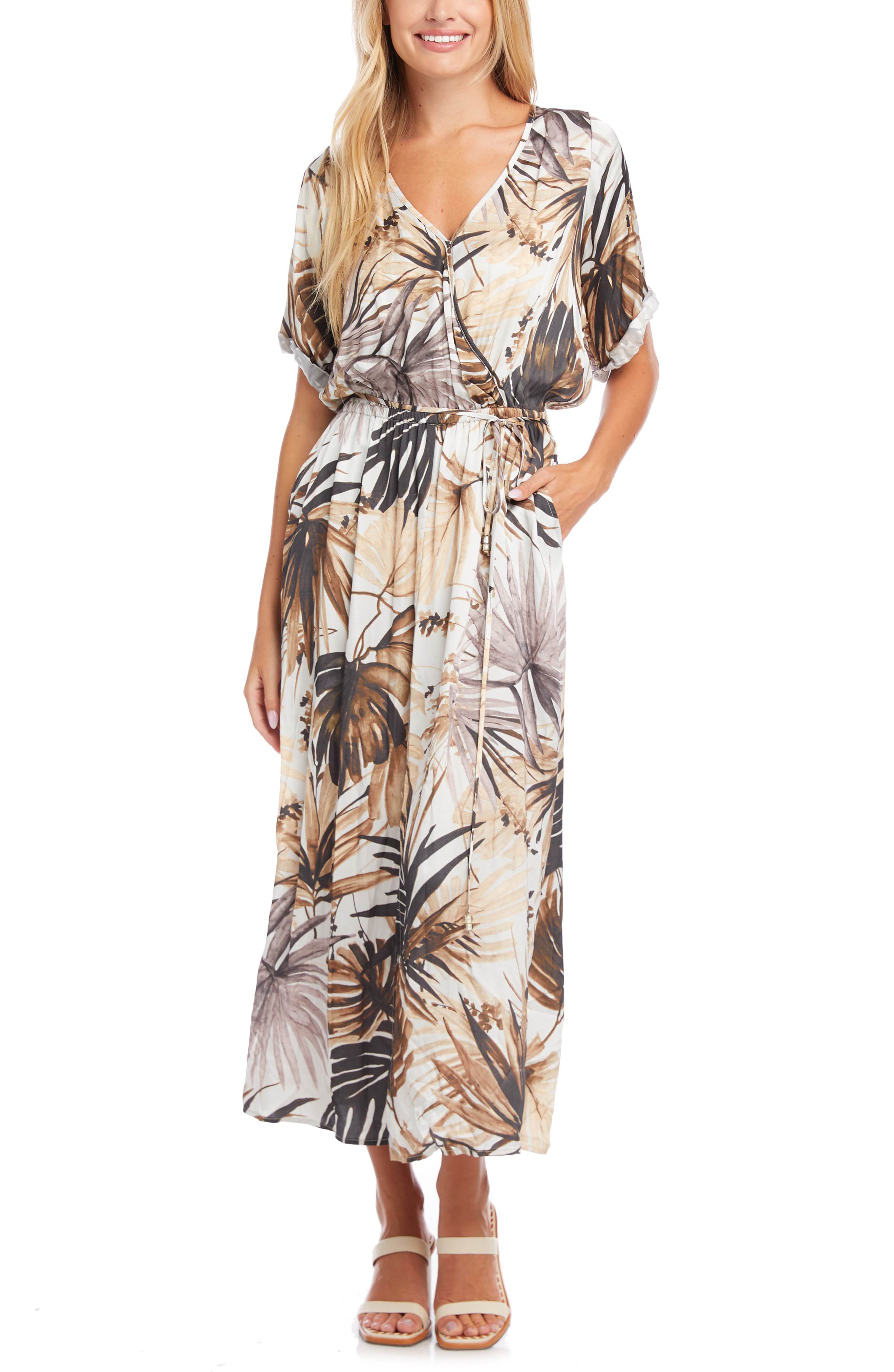 Karen Kane Womens Cuffed Sleeve Dress in Print, Size Large