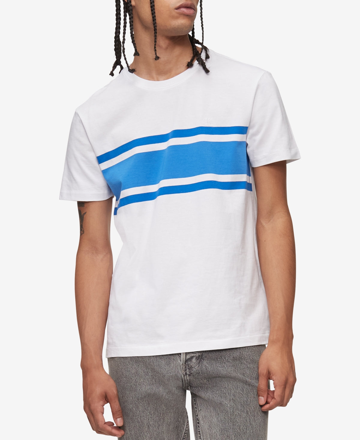 Calvin Klein Mens Chest Stripe T-Shirt Cotton, White, Size XXL