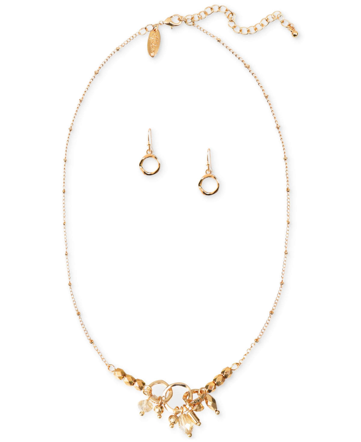 Style and Co Gold-Tone Beaded Charm Hammered Ring Statement Necklace and Earring