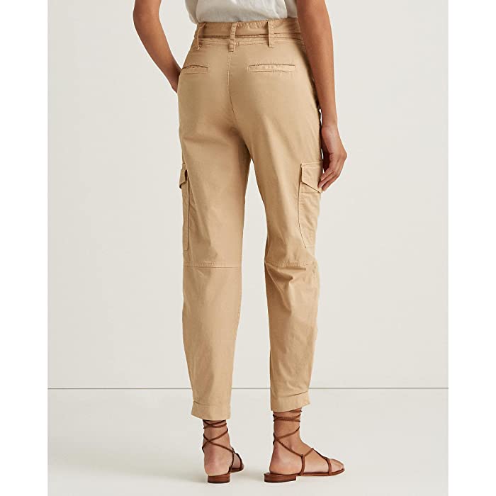 Ralph Lauren Womens Pants Micro-Sanded Twill Cargo Self Belt Bow Tan Cotton