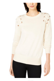 MICHAEL Michael Kors Womens Lace-Up Crewneck Pullover Sweater Size Large