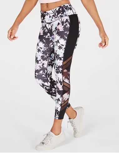 Ideology Printed Mesh-Trimmed Ankle Leggings, Size XL