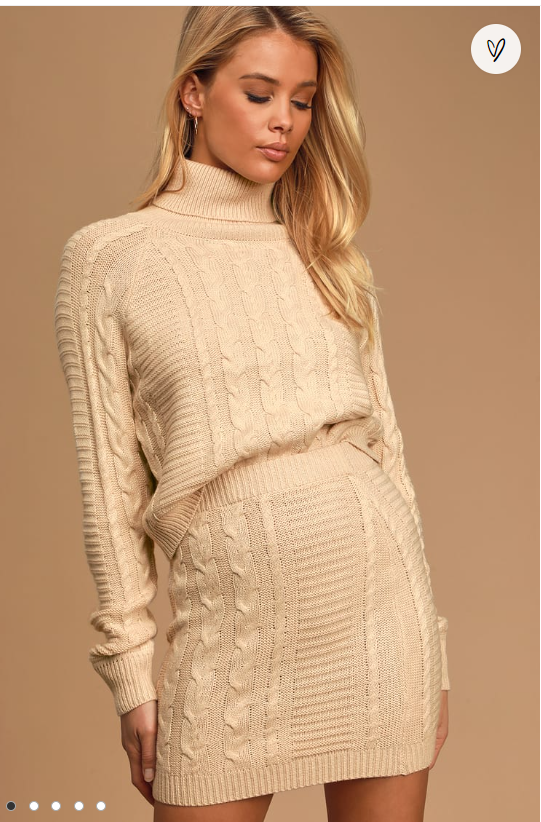 Lulus in the Cards Beige Cable Knit Two-Piece Sweater Dress, Size Medium