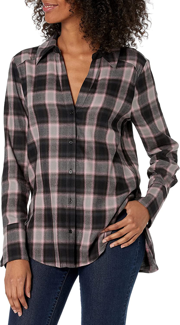 Paige Womens Davlyn Classic Oversized Boyfriend Plaid Button Up Shirt, Medium