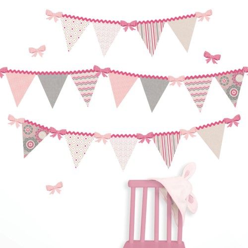 Wall Pops Pretty Pink Gingham Ribbons, Delicate Designs Hailey Pennant 32 pieces