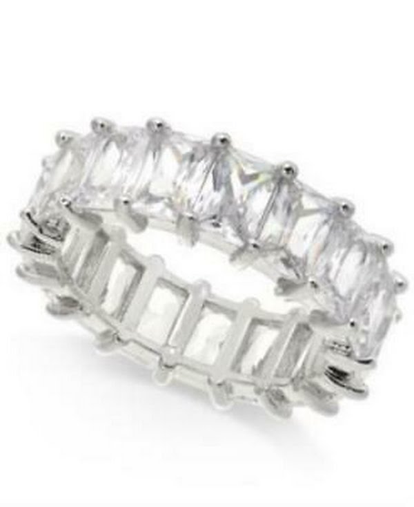 Inc Silver-Tone Crystal Baguette Statement Ring, Size 7
