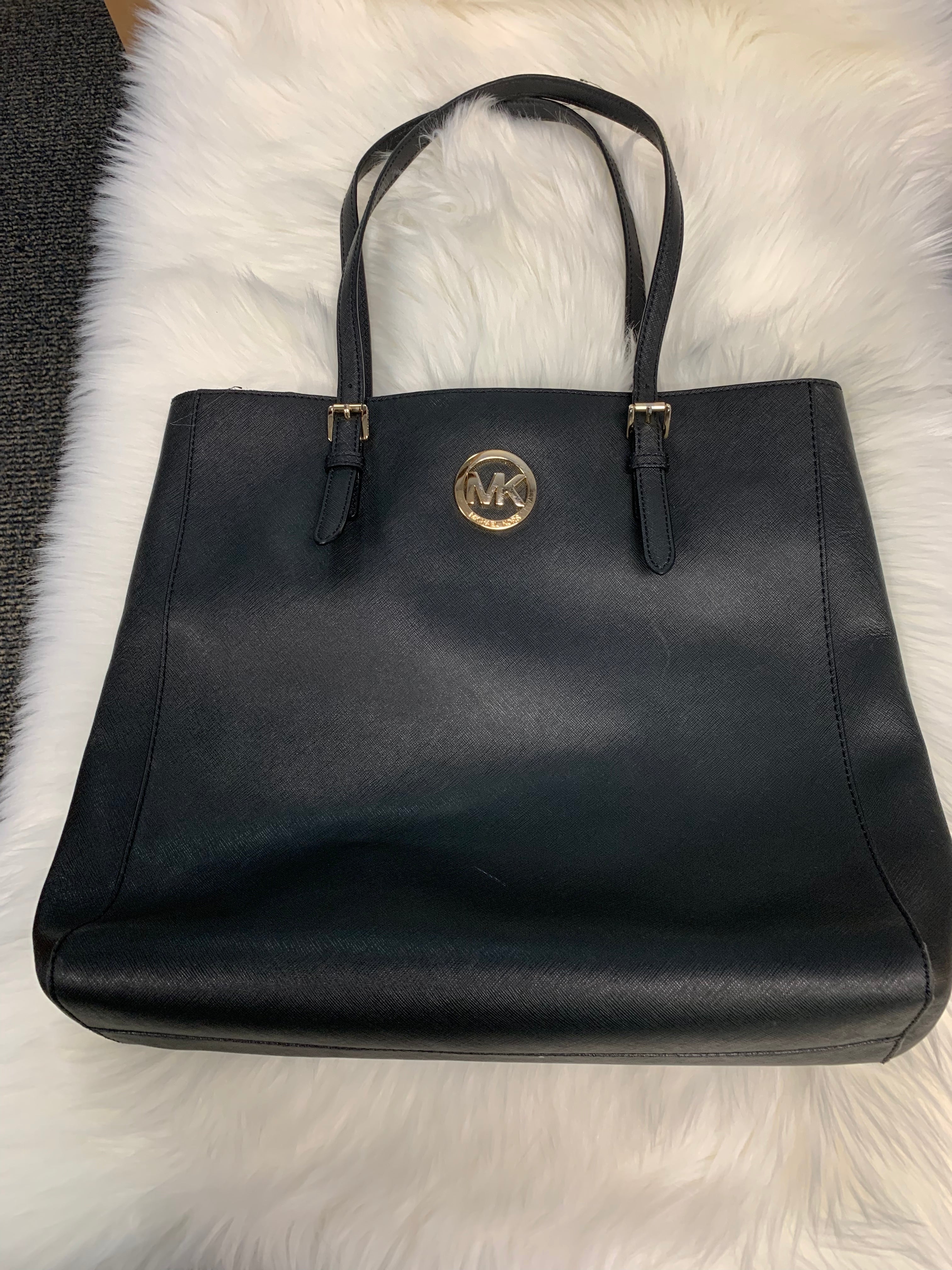 Michael kors bedford black leather shoulder tote bag