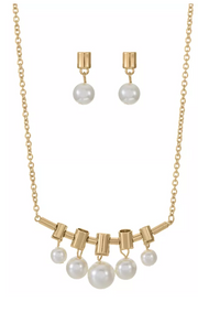 Alfani Gold-Tone Tube and Imitation Pearl Statement Necklace and Drop Earrings S
