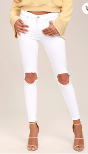 Free People High Rise Busted White Distressed Skinny Jeans, Size 31