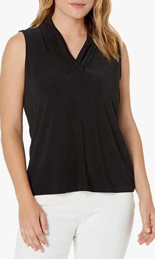 Tahari ASL Petite Shirred V-Neck Top