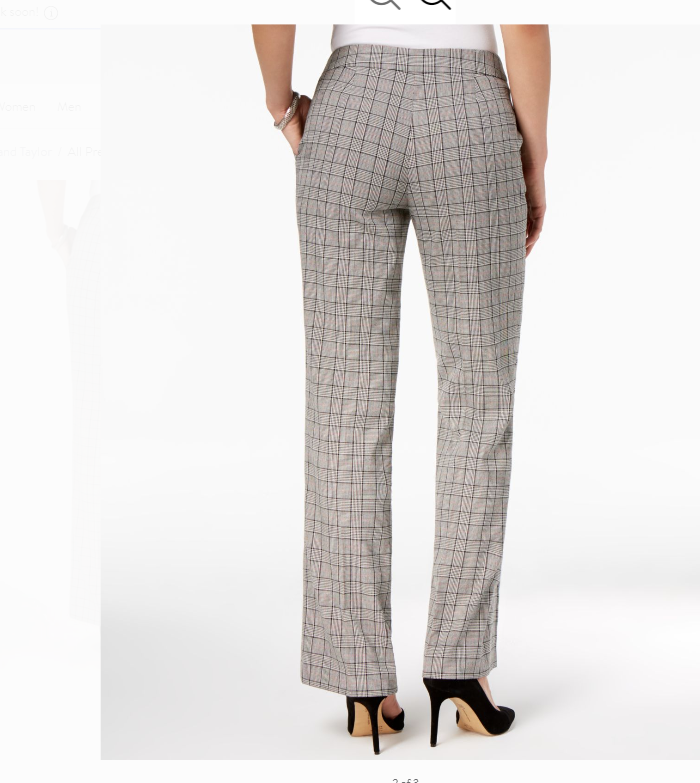 Nine West Womens Black Pleated Plaid Straight Leg Pants