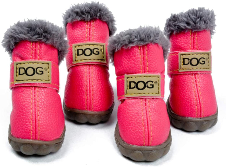 Qiao Niuniu Fur Lined Waterproof Skidproof Dog Boots, Size 2/Pink