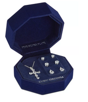 Macys Cubic Zirconia Cross Pendant Necklace and 3-PC. Stud Earrings Set