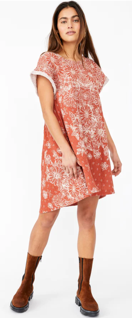 Free People: Pinwheel Mini Dress – Coral, Size Medium